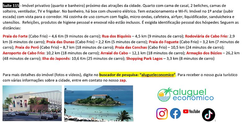 Alojamiento Céntrico - Estudio 115 - Cabo Frio - Alquiler Ec