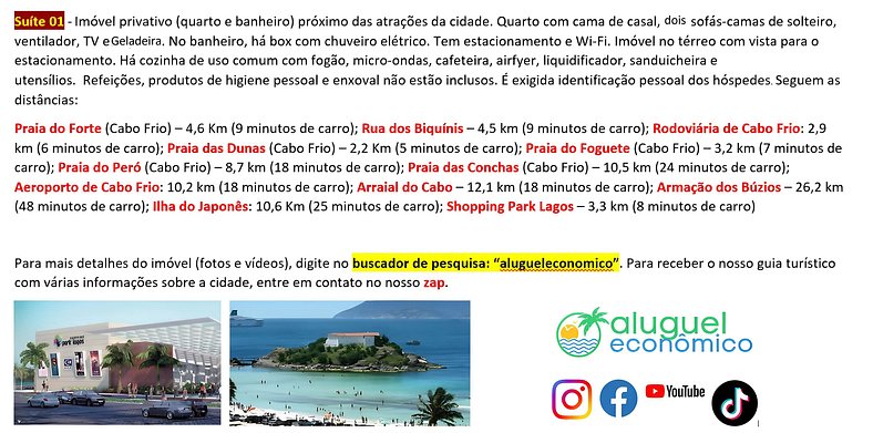 Alojamiento Céntrico - Suite 01 - Cabo Frio - Alquiler Econó