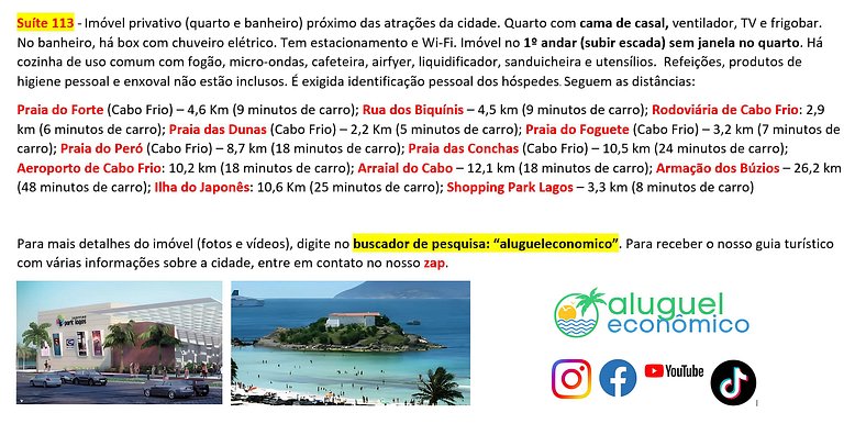 Alojamiento Céntrico - Suite 113 - Cabo Frio - Alquiler Econ