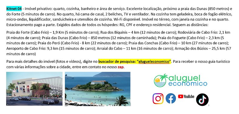 Braga - Kitnet 04 - Cabo Frio - Aluguel Econômico