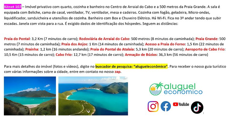 Brisas do Farol - Kitnet 107 - Arraial do Cabo - Alquiler Ec