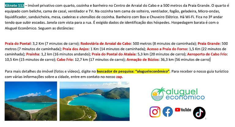 Brisas do Farol - Kitnet 112 - Arraial do Cabo - Alquiler Ec