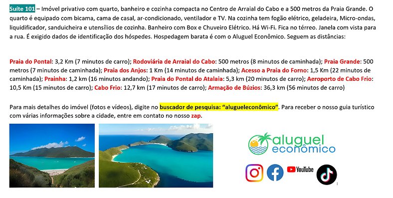 Brisas do Farol - Suite 101 - Arraial do Cabo - Alquiler Eco