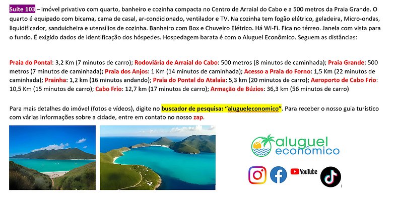 Brisas do Farol - Suite 103 - Arraial do Cabo - Alquiler Eco