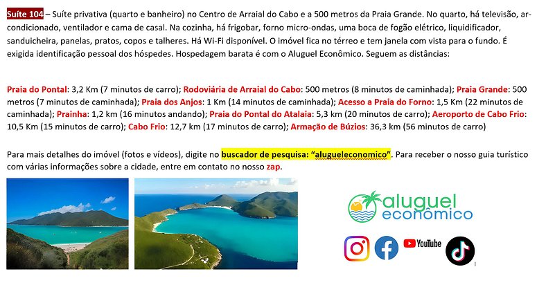 Brisas do Farol - Suite 104 - Arraial do Cabo - Alquiler Eco