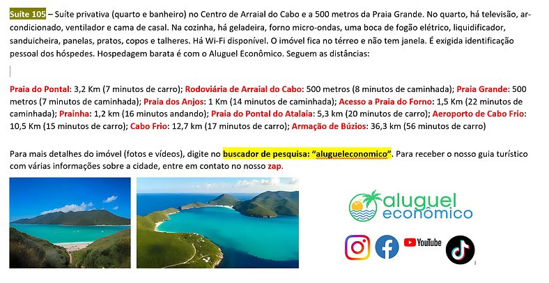 Brisas do Farol - Suite 105 - Arraial do Cabo - Alquiler Eco