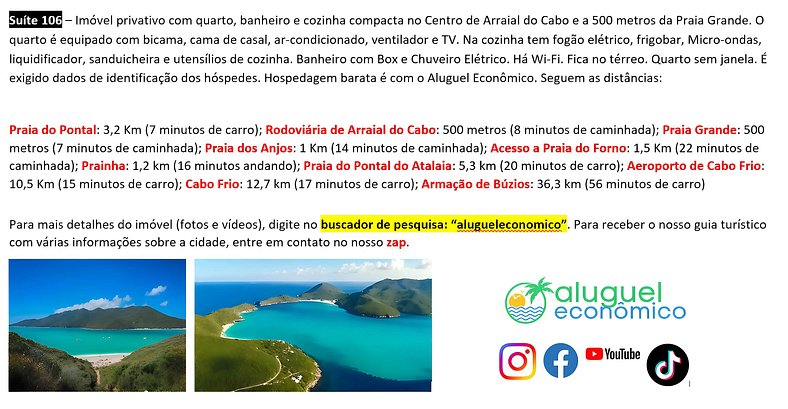 Brisas do Farol - Suite 106 - Arraial do Cabo - Alquiler Eco