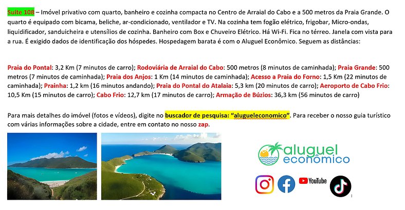 Brisas do Farol - Suite 108 - Arraial do Cabo - Alquiler Eco