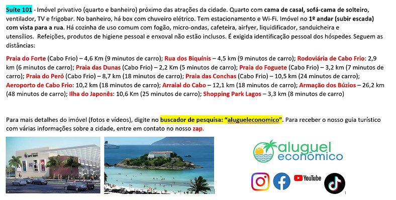 Hospedagem Central - Suíte 101 - Cabo Frio - Aluguel Econômi