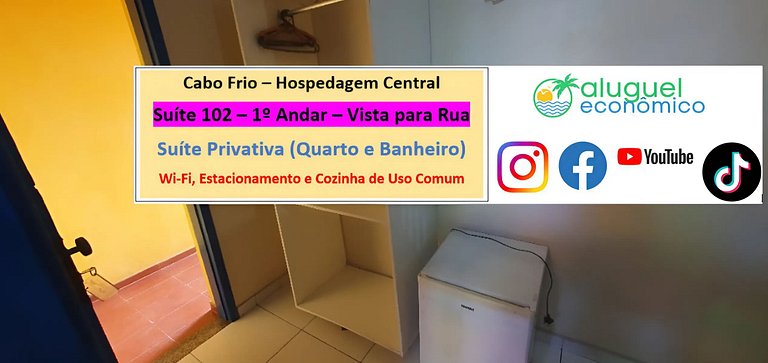 Hospedagem Central - Suíte 102 - Cabo Frio - Aluguel Econômi