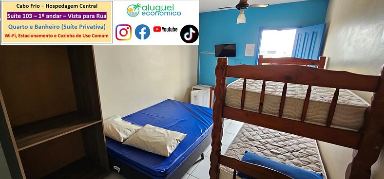 Hospedagem Central - Suíte 103 - Cabo Frio - Aluguel Econômi