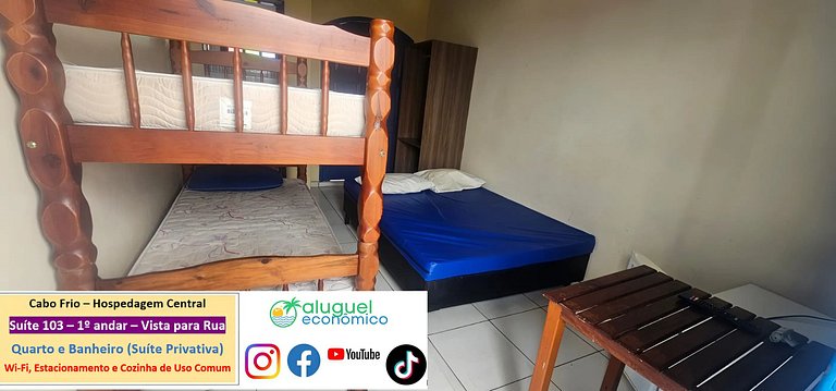 Hospedagem Central - Suíte 103 - Cabo Frio - Aluguel Econômi