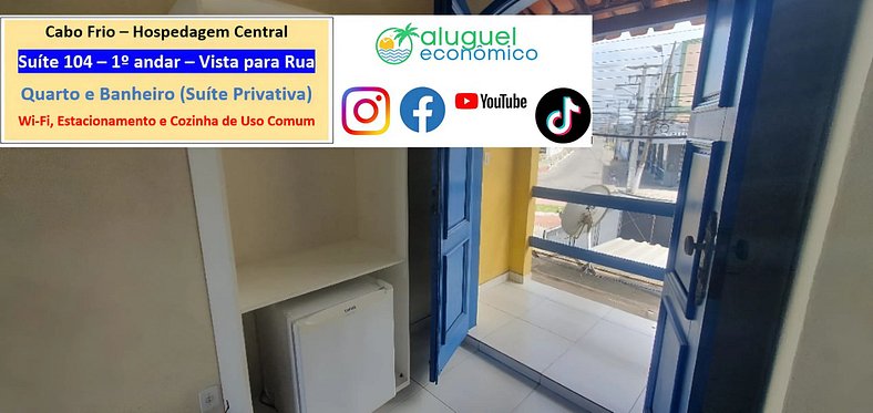 Hospedagem Central - Suíte 104 - Cabo Frio - Aluguel Econômi