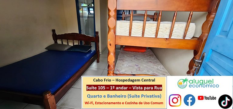 Hospedagem Central - Suíte 105 - Cabo Frio - Aluguel Econômi