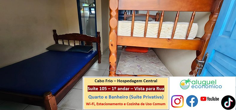 Hospedagem Central - Suíte 105 - Cabo Frio - Aluguel Econômi