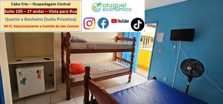 Hospedagem Central - Suíte 105 - Cabo Frio - Aluguel Econômi