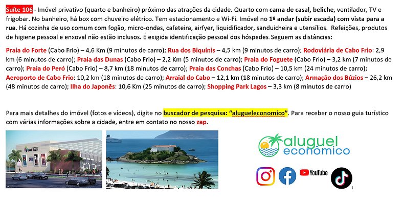 Hospedagem Central - Suíte 106 - Cabo Frio - Aluguel Econômi