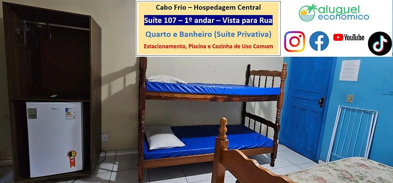 Hospedagem Central - Suíte 107 - Cabo Frio - Aluguel Econômi