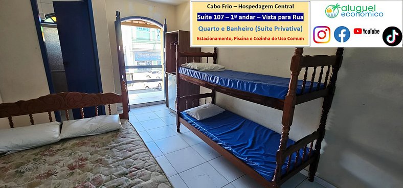 Hospedagem Central - Suíte 107 - Cabo Frio - Aluguel Econômi