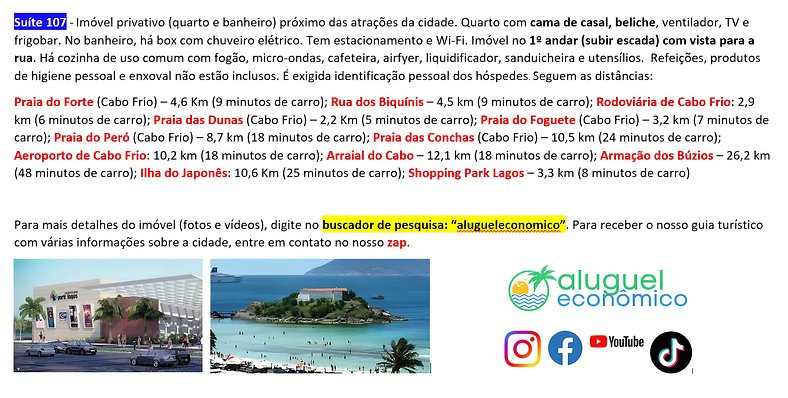 Hospedagem Central - Suíte 107 - Cabo Frio - Aluguel Econômi