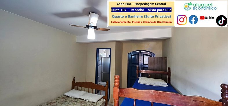 Hospedagem Central - Suíte 107 - Cabo Frio - Aluguel Econômi