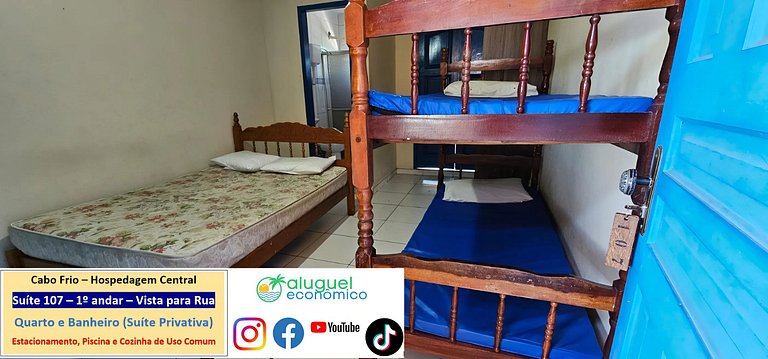 Hospedagem Central - Suíte 107 - Cabo Frio - Aluguel Econômi