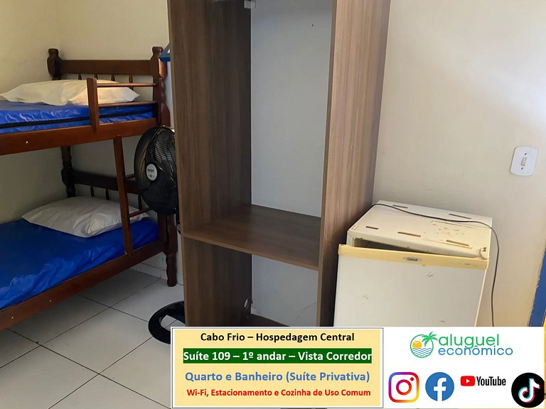 Hospedagem Central - Suíte 109 - Cabo Frio - Aluguel Econômi