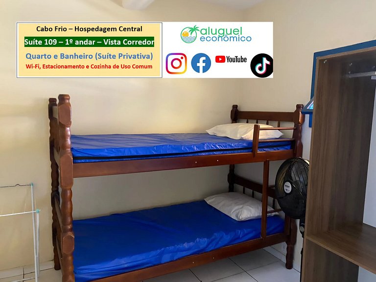 Hospedagem Central - Suíte 109 - Cabo Frio - Aluguel Econômi