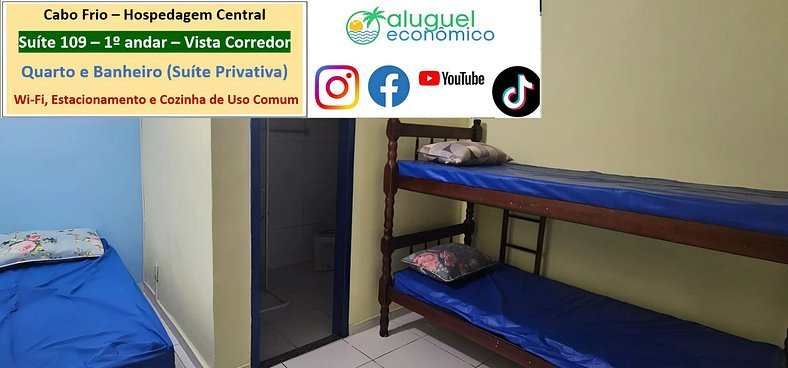 Hospedagem Central - Suíte 109 - Cabo Frio - Aluguel Econômi