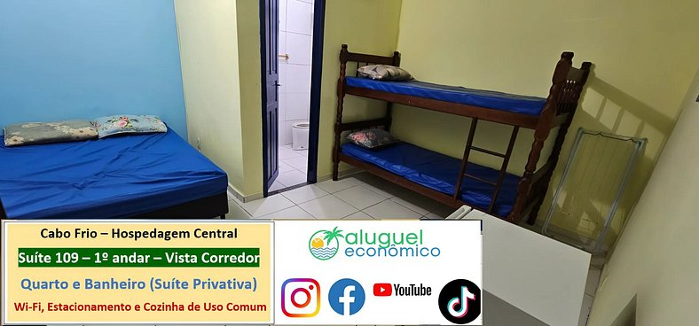 Hospedagem Central - Suíte 109 - Cabo Frio - Aluguel Econômi