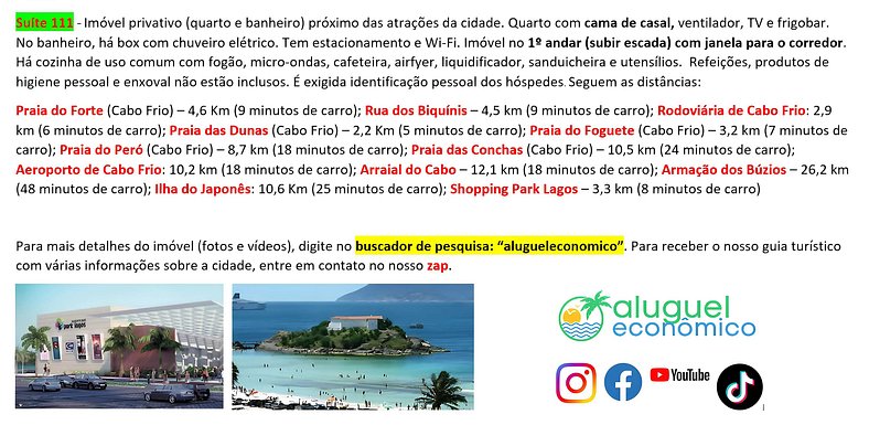 Hospedagem Central - Suíte 111 - Cabo Frio - Aluguel Econômi