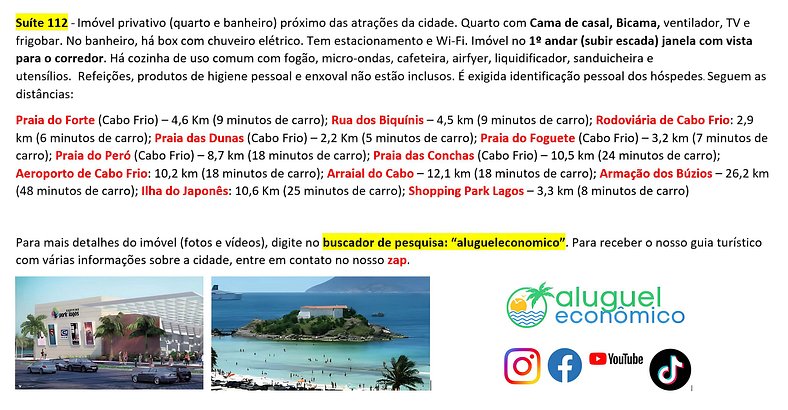 Hospedagem Central - Suíte 112 - Cabo Frio - Aluguel Econômi