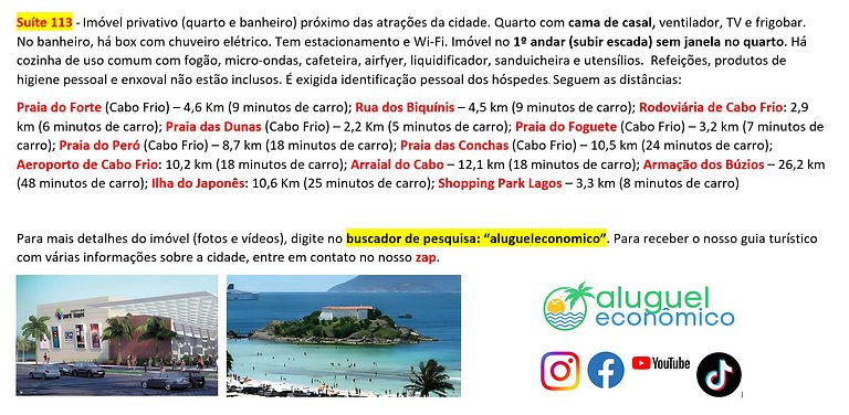 Hospedagem Central - Suíte 113 - Cabo Frio - Aluguel Econômi