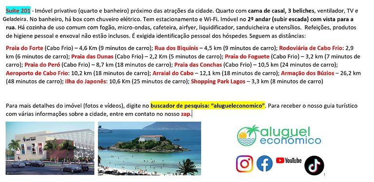 Hospedagem Central - Suíte 201 - Cabo Frio - Aluguel Econômi