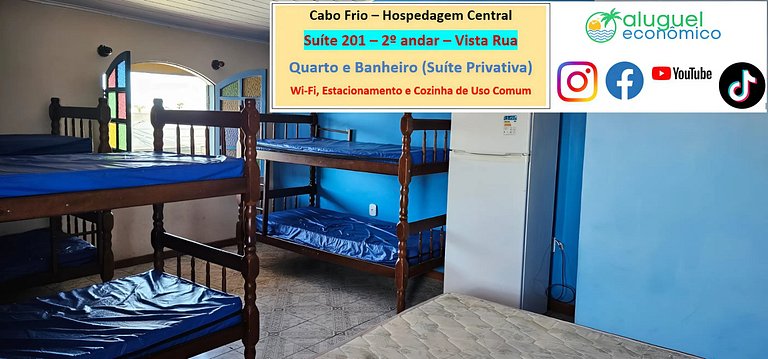 Hospedagem Central - Suíte 201 - Cabo Frio - Aluguel Econômi