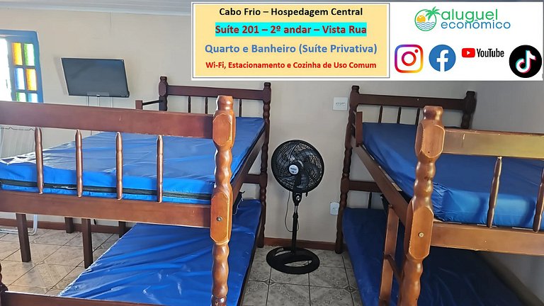 Hospedagem Central - Suíte 201 - Cabo Frio - Aluguel Econômi