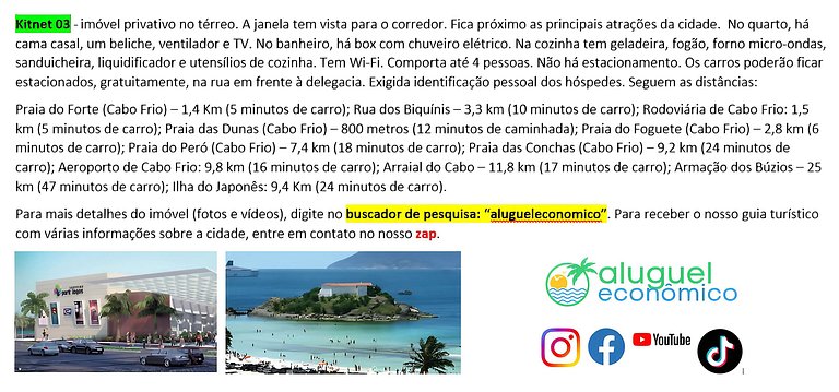 Jardim Caiçara - Kitnet 03 - Cabo Frio - Alquiler Económico