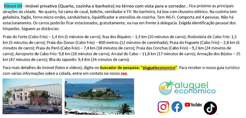 Jardim Caiçara - Kitnet 04 - Cabo Frio - Alquiler Económico