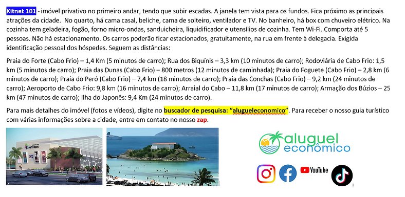 Jardim Caiçara - Kitnet 101 - Cabo Frio - Aluguel Econômico