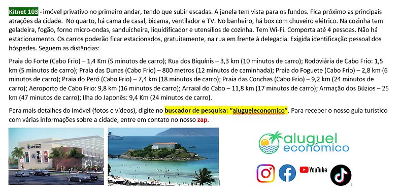 Jardim Caiçara - Kitnet 103 - Cabo Frio - Alquiler Económico