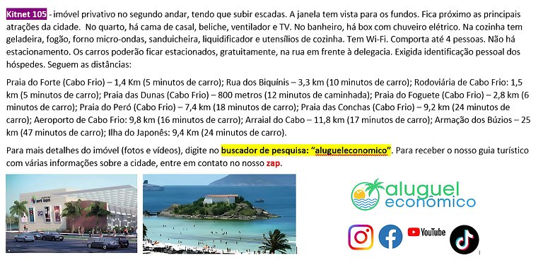 Jardim Caiçara - Kitnet 105 - Cabo Frio - Aluguel Econômico