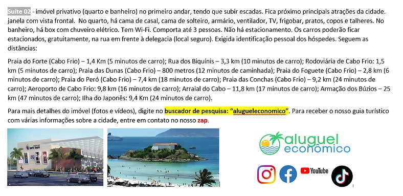 Jardim Caiçara - Suite 02 - Cabo Frio - Alquiler Económico