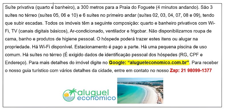 Praia do Foguete - Suíte 10 - Cabo Frio - Aluguel Econômico