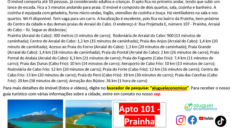 Prainha - Apto 101 - Arraial do Cabo - Aluguel Econômico