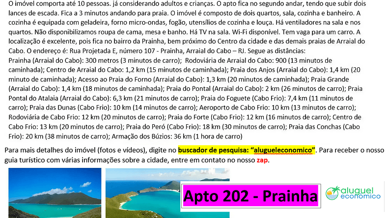 Prainha - Apto 202 - Arraial do Cabo - Aluguel Econômico