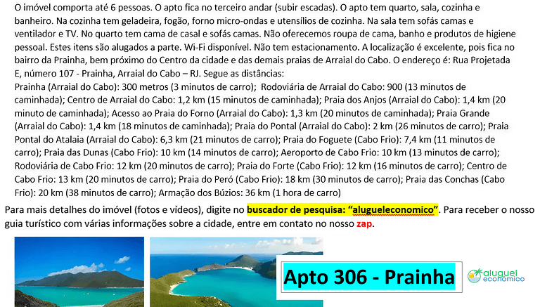 Prainha - Apto 306 - Arraial do Cabo - Aluguel Econômico