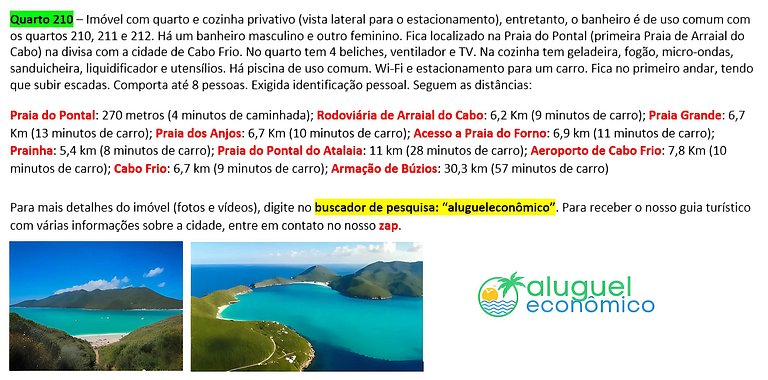 Subuai Village - Quarto 210 - Arraial do Cabo - Aluguel Econ