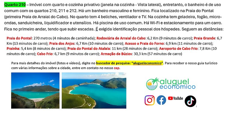 Subuai Village - Quarto 210 - Arraial do Cabo - Aluguel Econ