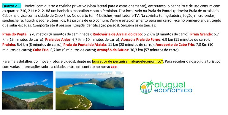 Subuai Village - Quarto 211 - Arraial do Cabo - Aluguel Econ