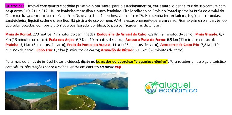 Subuai Village - Quarto 212 - Arraial do Cabo - Aluguel Econ